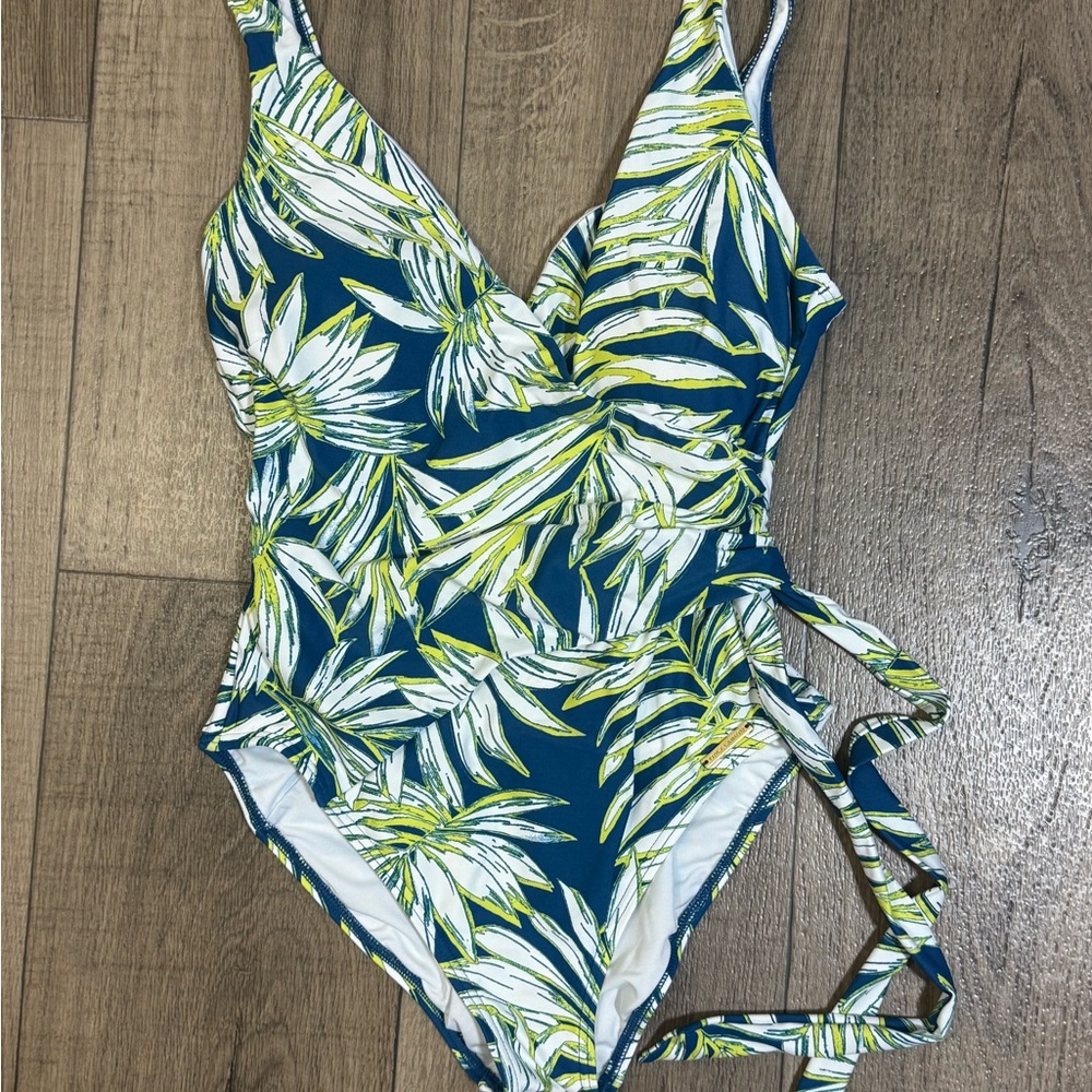 Vince Camuto Blue and Green One Piece Swimsuit with Tropical Print